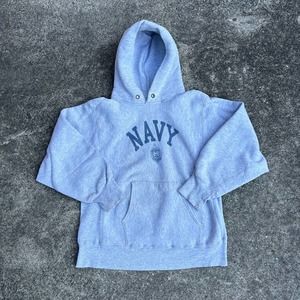 Vintage Navy Sweatshirt / 1980s Champion Reverse Weave Hoodie